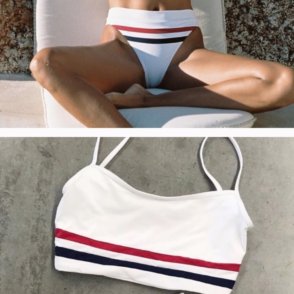 NWT L*Space Ren Red White Blue Stripe Scoop Bikini Top